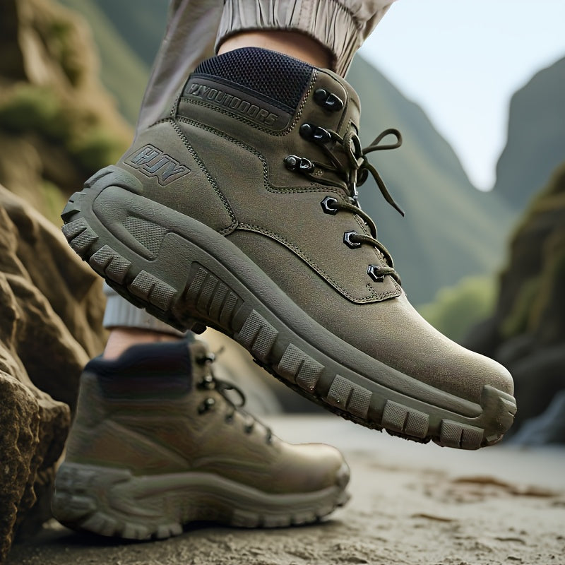 Herren Outdoor Stiefel Schwarz mit Schnürung Robuste Sohle Knöchelhoch