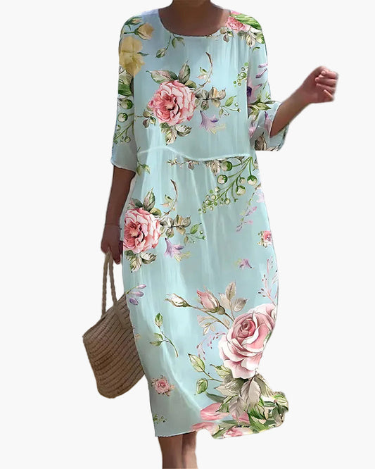 Damen Midikleid mit Blumenmuster – Femininer Freizeit- und Sommerkleid Style