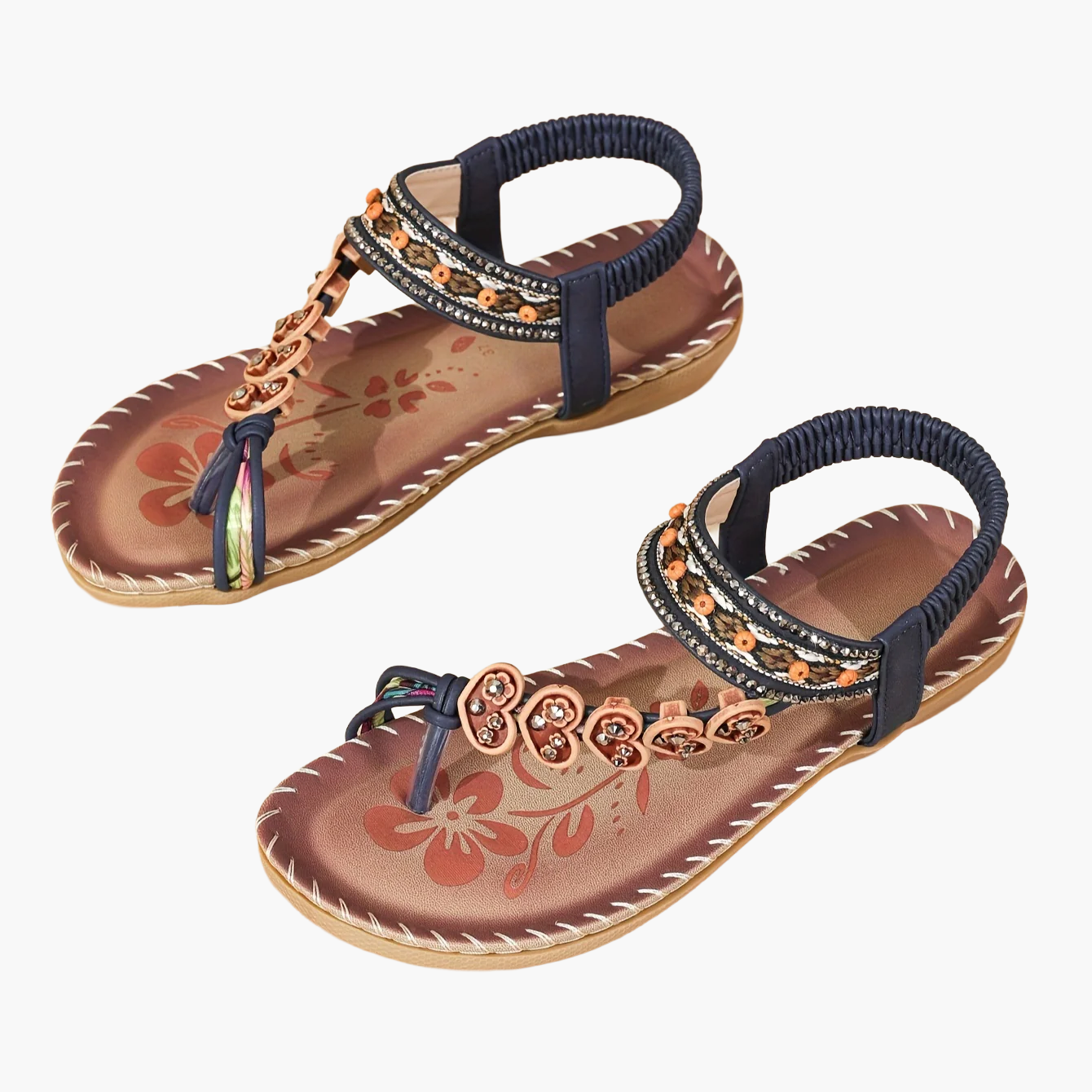 Women's Tribal Sandals with Decorative Stones and Ethnic Design – Comfortable Summer Shoes for Leisure and Vacation