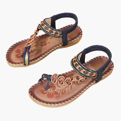 Women's Tribal Sandals with Decorative Stones and Ethnic Design – Comfortable Summer Shoes for Leisure and Vacation