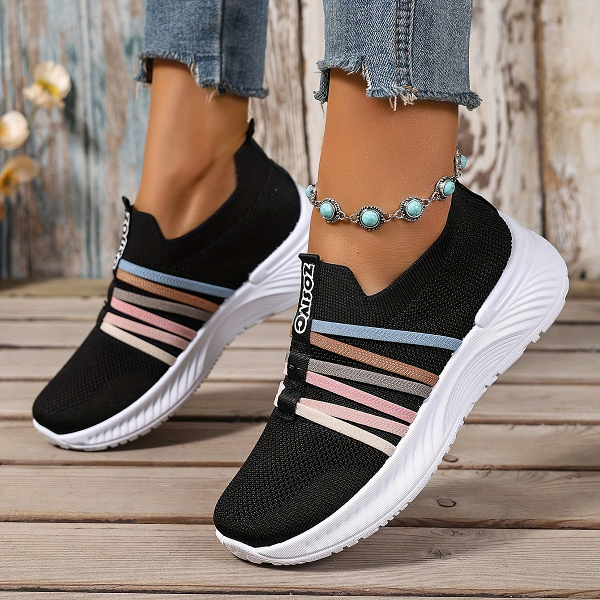 Damen Slip-On Freizeitschuhe mit Streifenmuster – Bequeme Alltags-Sneaker für Freizeit und Alltag
