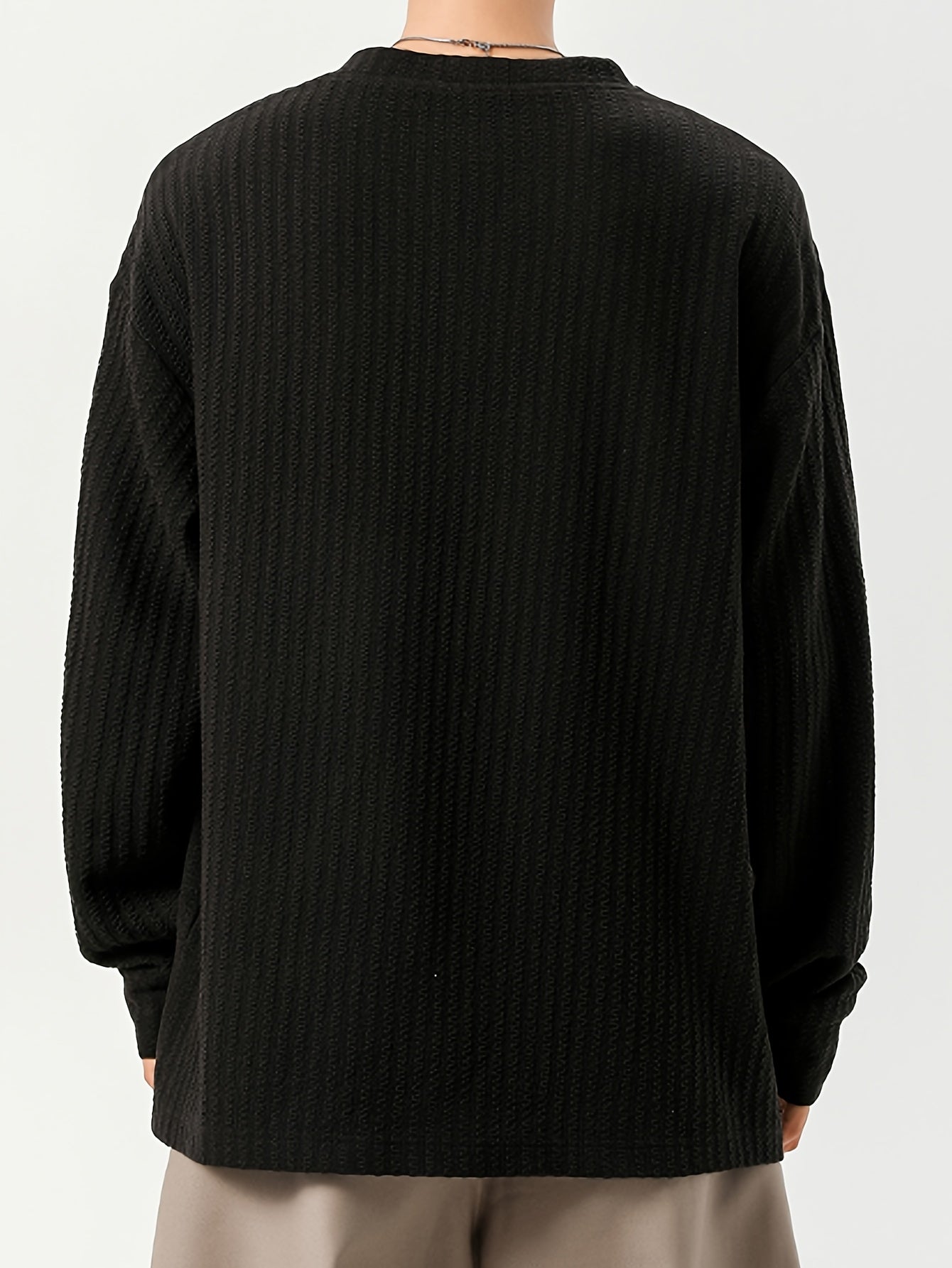 Men's long-sleeve shirt, Henley neckline, textured, light beige
