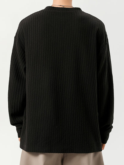 Men's long-sleeve shirt, Henley neckline, textured, light beige