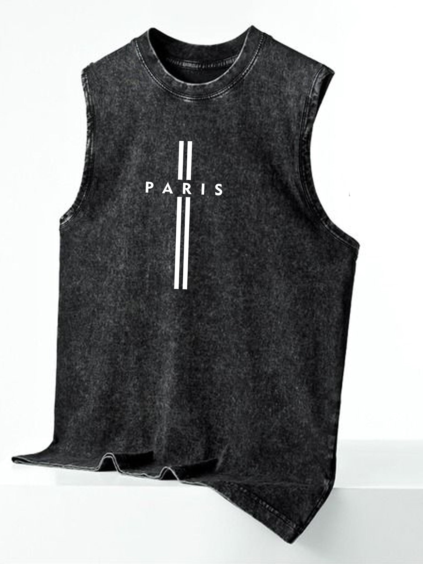 Men's streetwear sleeveless tank top with vertical graphic print – urban casual shirt
