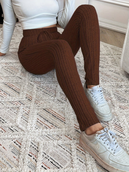 Gerippte Leggings für Damen mit hoher Taille und Kordelzug