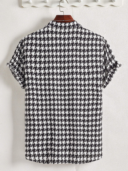 Men's Short-Sleeve Casual Shirt with Modern Geometric Pattern – Stylish Resort Shirt for Summer and Vacation