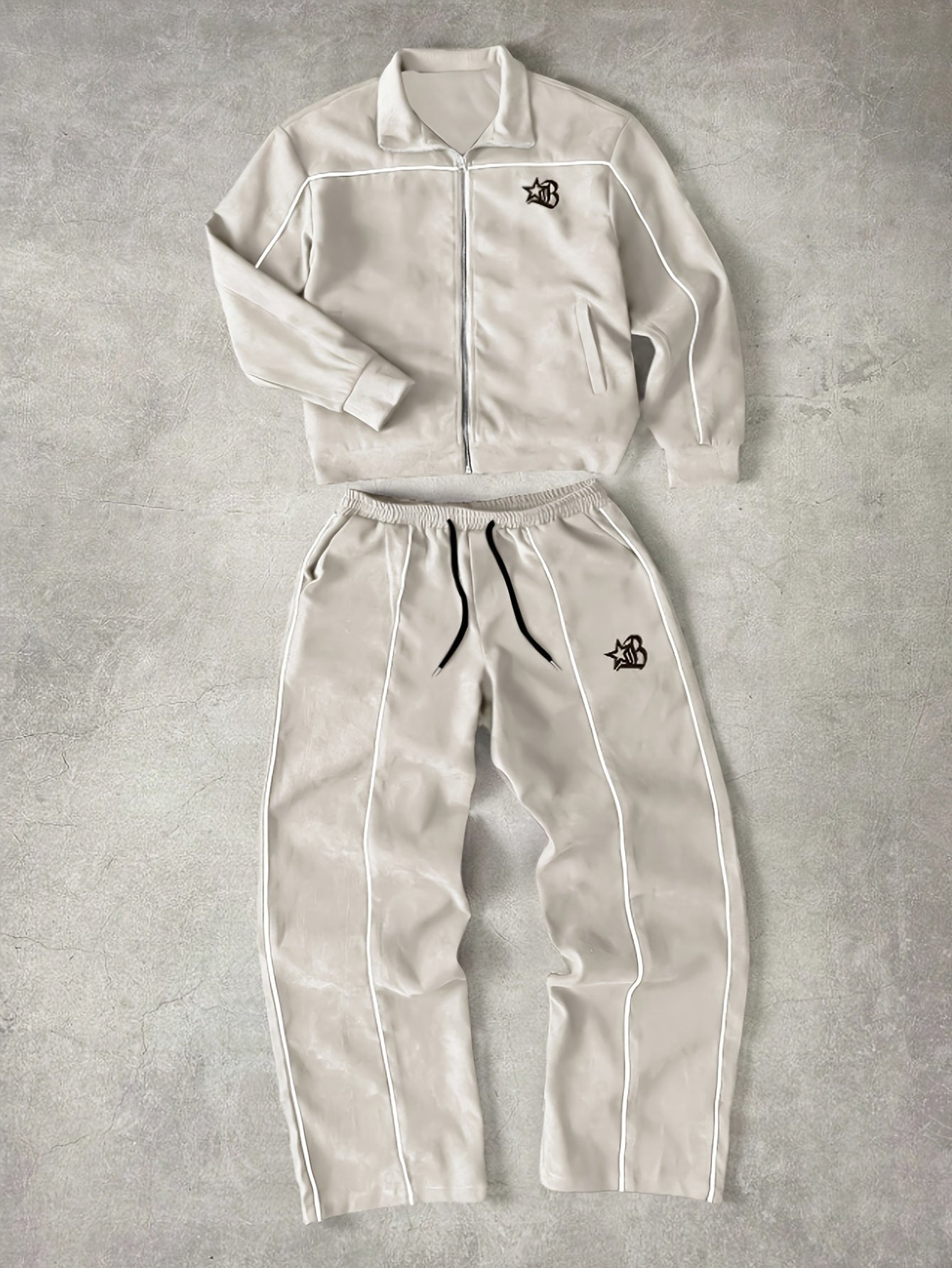 Unisex tracksuit with zip-up jacket and pants, contrast stripes