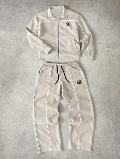 Unisex tracksuit with zip-up jacket and pants, contrast stripes