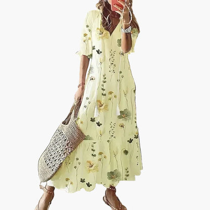 Women's Long Bohemian Dress – Long Summer Dress with Flower Print, Ideal for Beach & Leisure