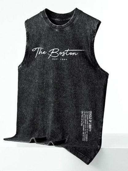 Men's streetwear sleeveless tank top with vertical graphic print – urban casual shirt