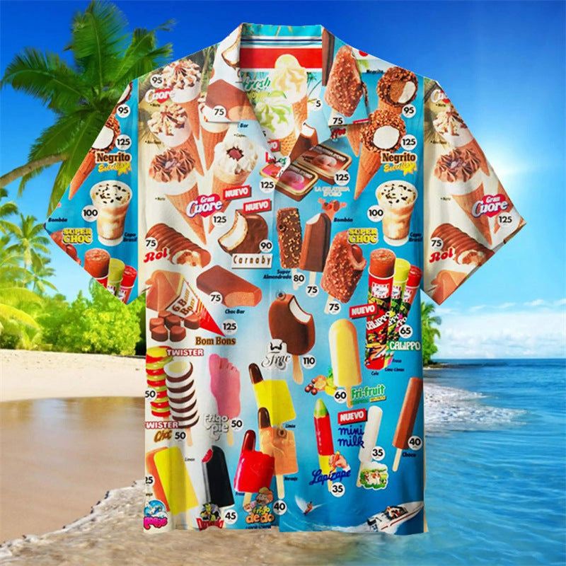 Men's Retro Ice Cream Hawaiian Shirt – Funny Summer Shirt with Vintage Ice Pop Design, Perfect for Vacation & Beach