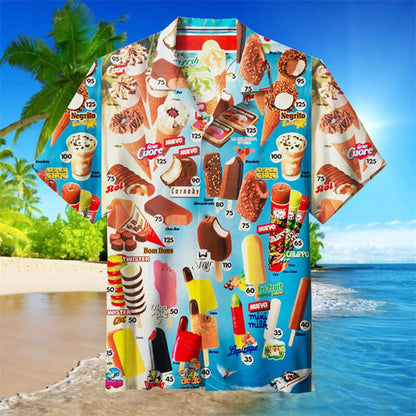 Men's Retro Ice Cream Hawaiian Shirt – Funny Summer Shirt with Vintage Ice Pop Design, Perfect for Vacation & Beach