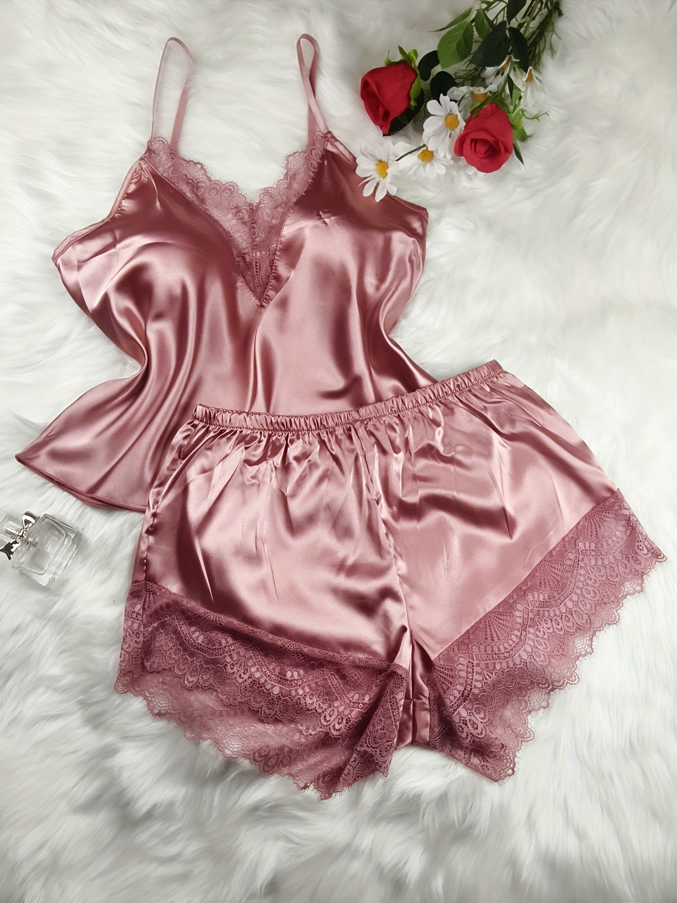 Women's Pajama Set – Seductive Lace Look, Two-Piece, Sexy Nightwear for Spring and Summer