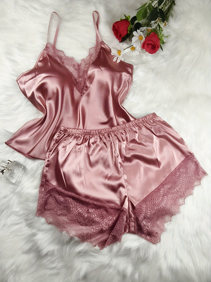 Women's Pajama Set – Seductive Lace Look, Two-Piece, Sexy Nightwear for Spring and Summer