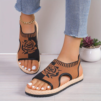 Damen Sommer-Sandalen mit Blumenmuster – Bequeme Freizeitschuhe mit offener Spitze