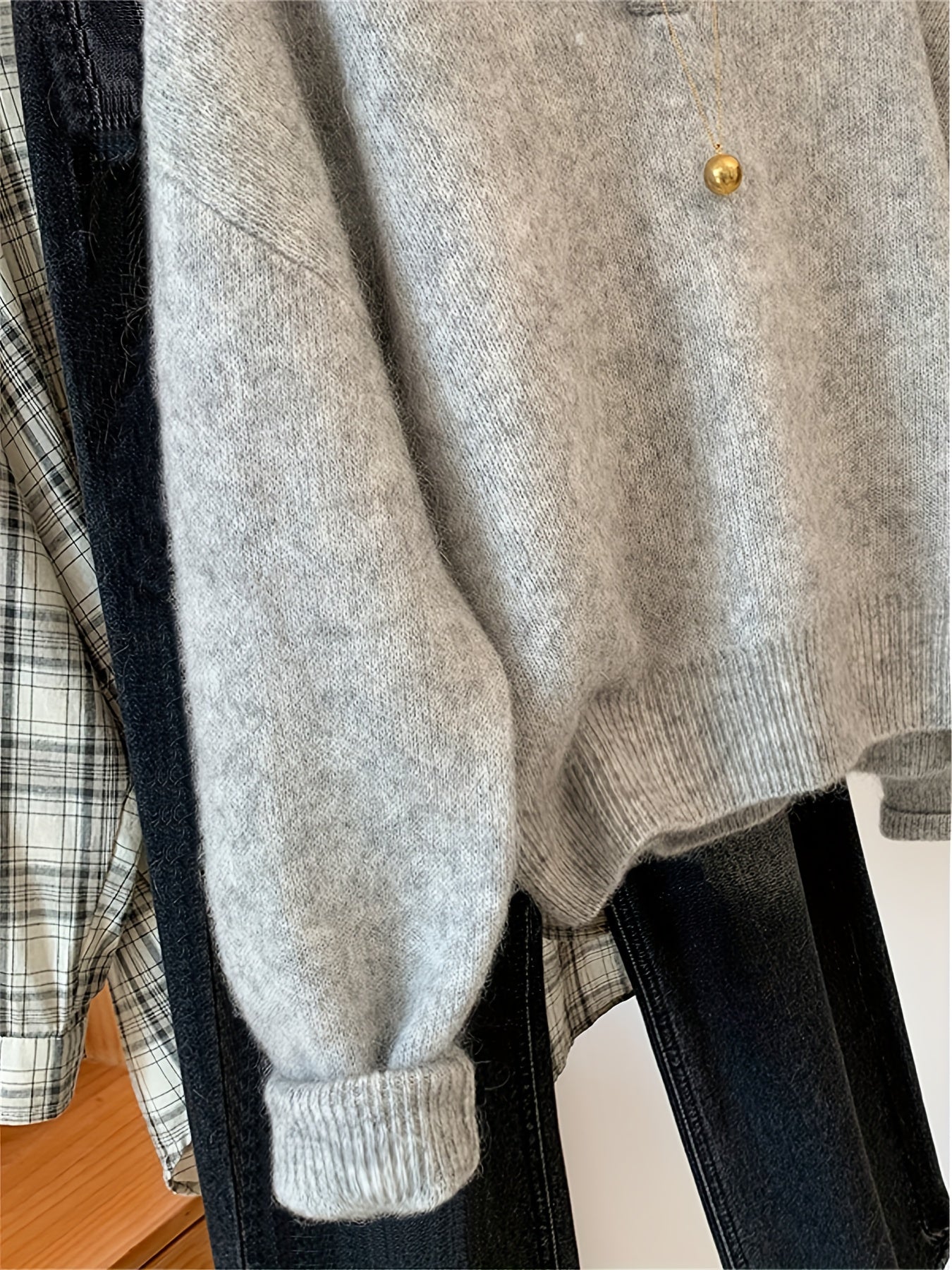 Damen Vintage Strickpullover mit V-Ausschnitt – Herbst Winter Freizeitmode