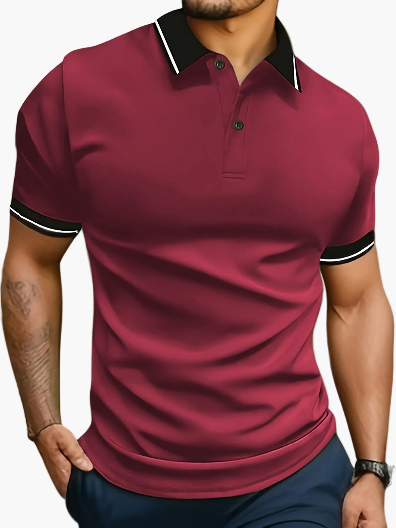 Herren Polo T-Shirt mit Kontrastkragen – Modisches Freizeitshirt für Alltag und Sport