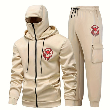 Unisex Trainingsanzug mit Kapuzenjacke und Balaclava-Design, Cargohose