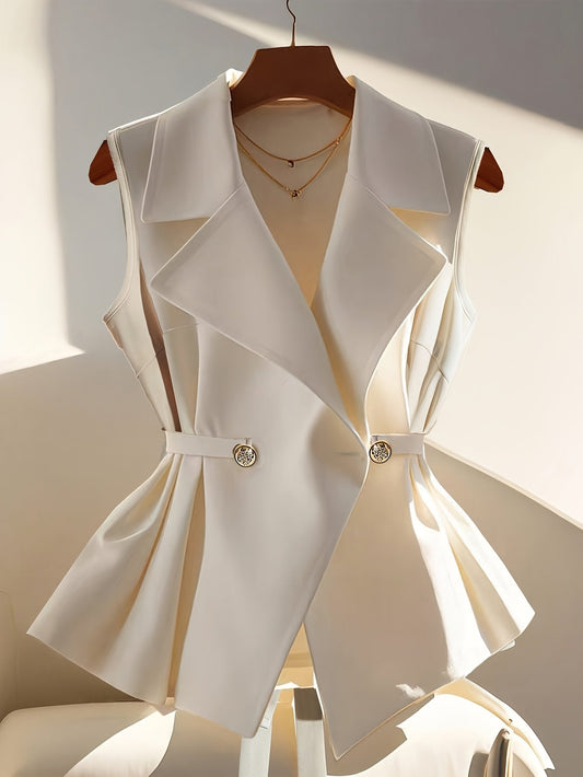 Women's vest with lapel collar and waist belt – Elegant business and casual look