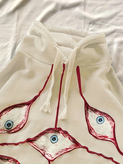 Hoodie with eye motif, relaxed fit, dark gray