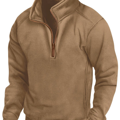 Men's Fleece Pullover with Stand Collar and Zipper, Warm Fleece Top