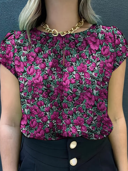 Women's blouse with floral pattern and short sleeves – Elegant style for office and leisure