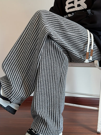 Herren Freizeit-Hose mit Zickzackmuster und geradem Bein – Bequeme Streetwear für Alltag und Freizeit