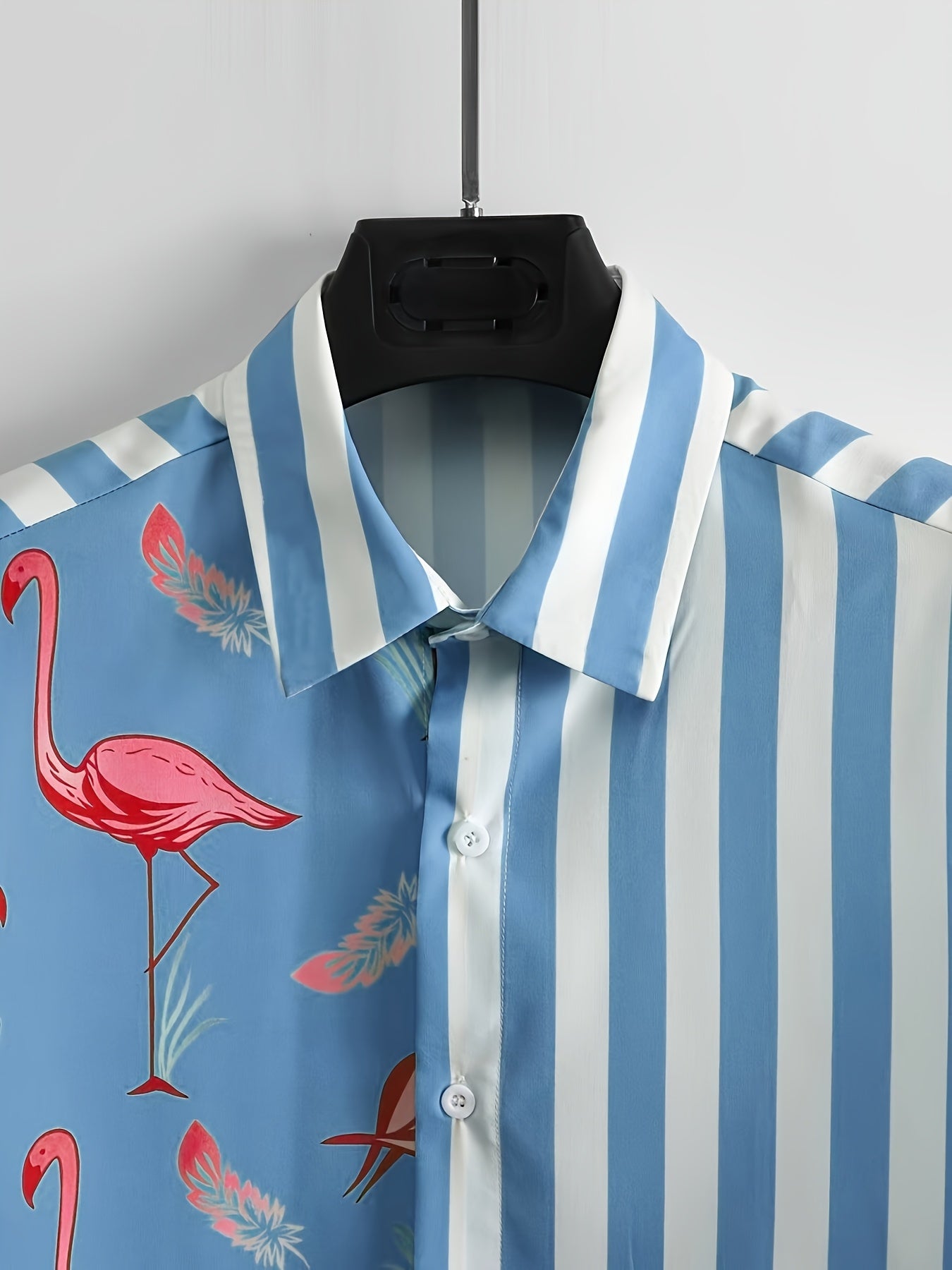 Herren Sommer Set Kurzarm Hemd und Shorts mit Flamingo-Print, Freizeit Outfit für Urlaub und Strand