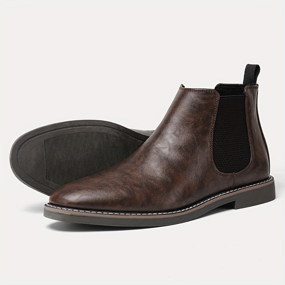 Men's brown Chelsea boots, slip-on with elastic panels
