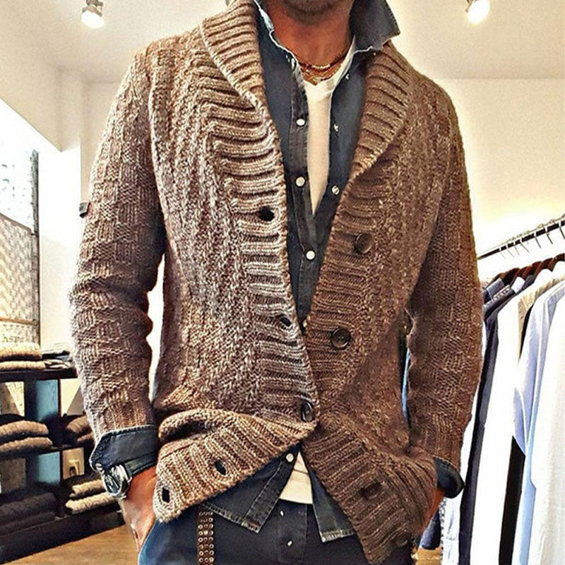 Men's Old-Fashioned Knitted Jacket with Lapel – Stylish Sweater for Everyday and Leisure