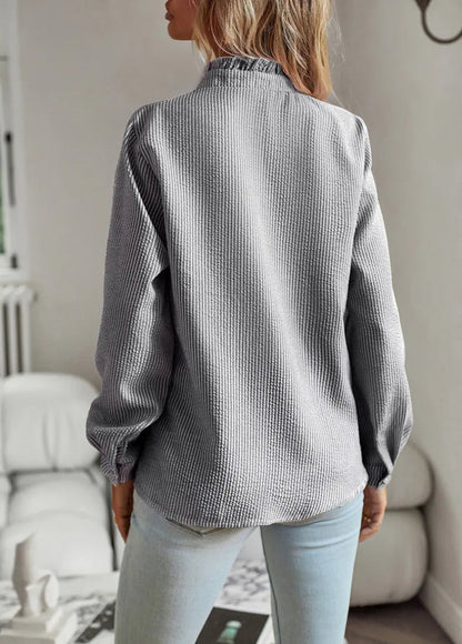 Women's ruffle blouse in elegant business and casual style – fashionable long-sleeve blouse with feminine details