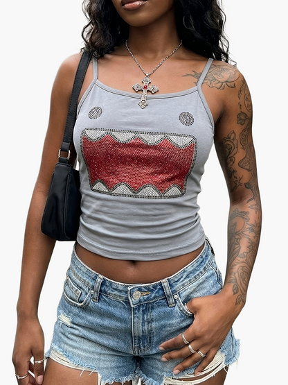 Damen Y2K Streetstyle Tanktop mit Grafik-Print und Ripped Jeans – Modisches Freizeit-Outfit