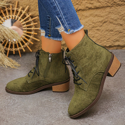 Women's lace-up ankle boots with block heels and a zipper