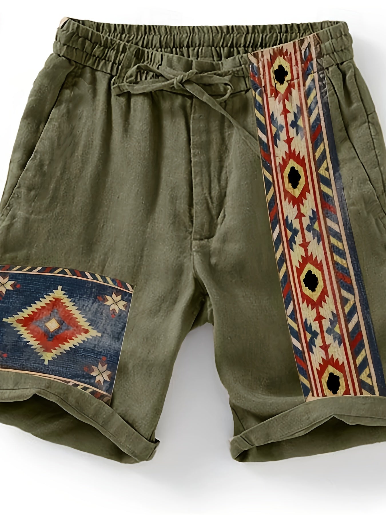 Men's ethnic shorts with geometric print and adjustable waistband – fashionable casual pants for summer and vacation
