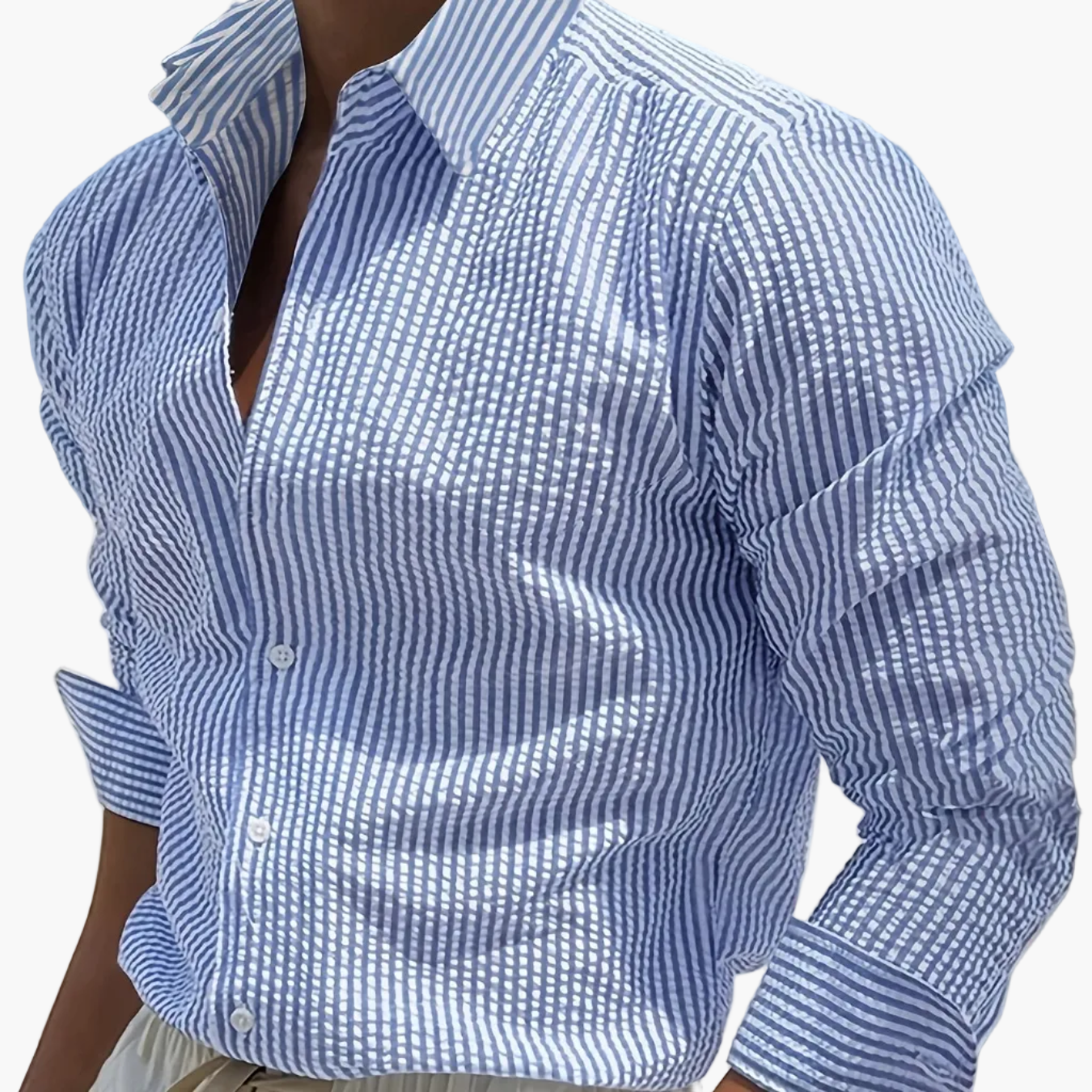 Men's Casual Shirt with Stripes – Stylish Regular Fit Business & Beach Shirt