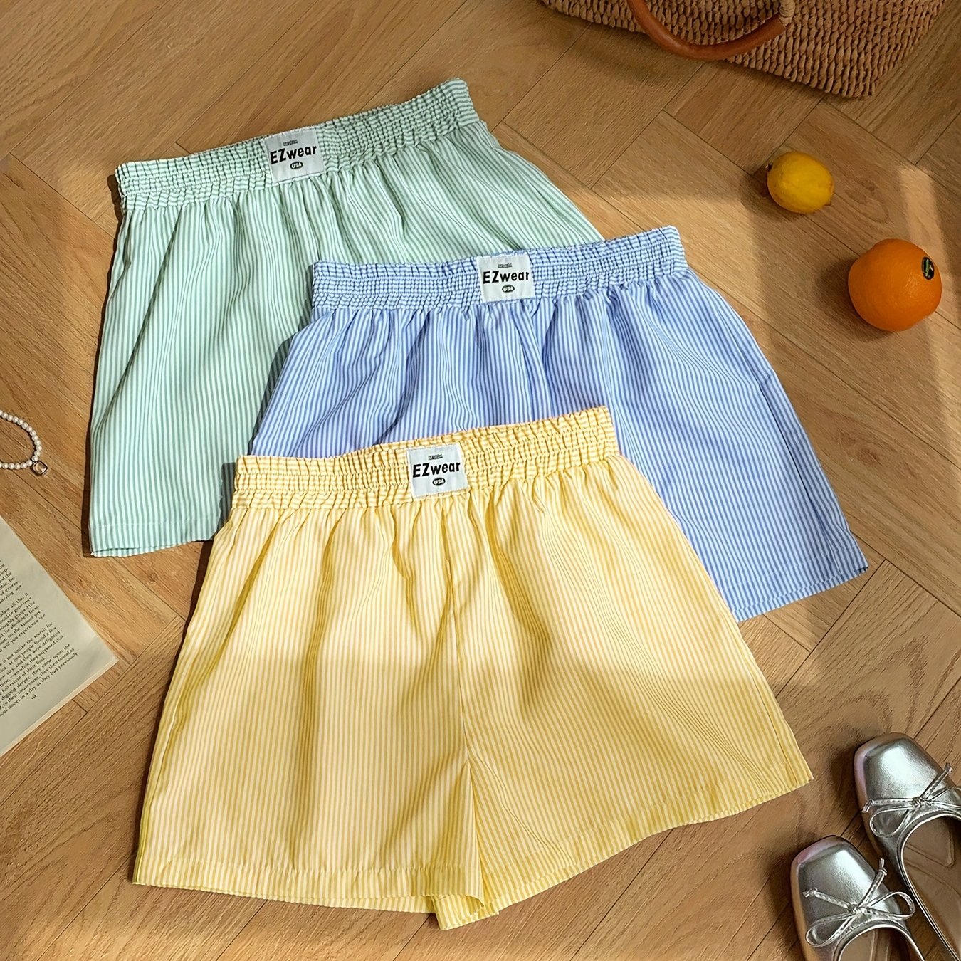 Damen Pyjama-Shorts im Streifen-Design für entspannte Sommernächte, 3er-Pack, Freizeit-Loungewear