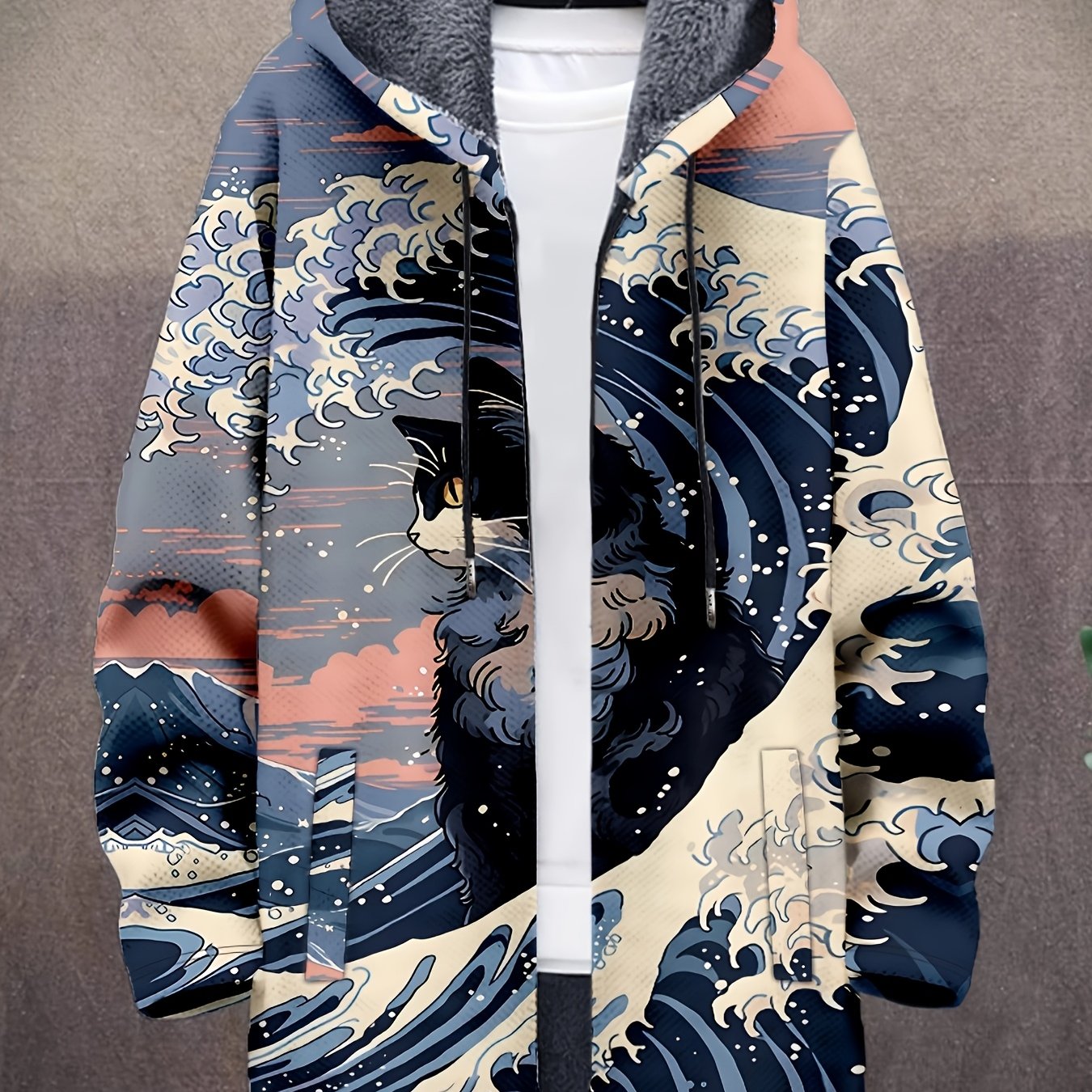 Hoodie Jacke mit Reißverschluss und Muster, Langarm, gefüttert