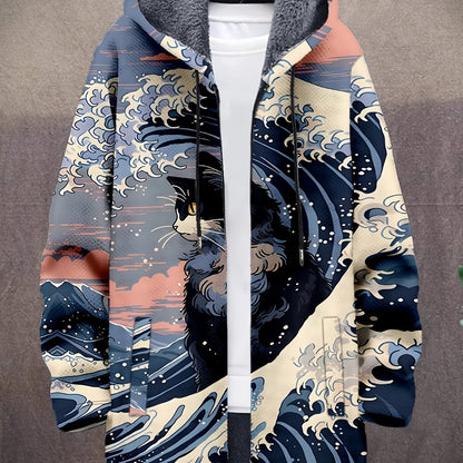 Hoodie Jacke mit Reißverschluss und Muster, Langarm, gefüttert