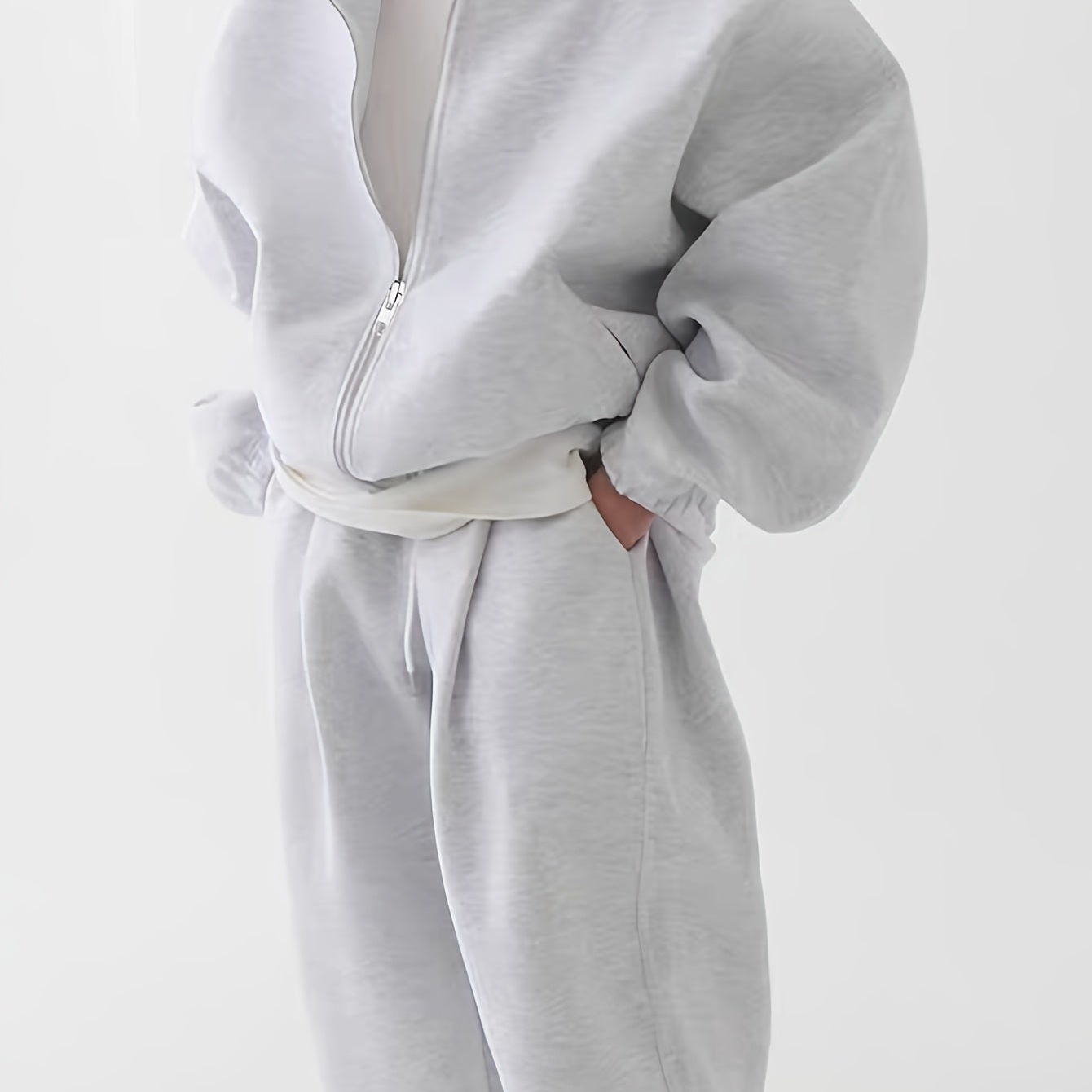 Hoodie & Jogginghose Set Unisex - Grau Melange Sportanzug mit Reißverschluss