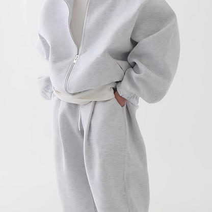 Hoodie & Jogginghose Set Unisex - Grau Melange Sportanzug mit Reißverschluss