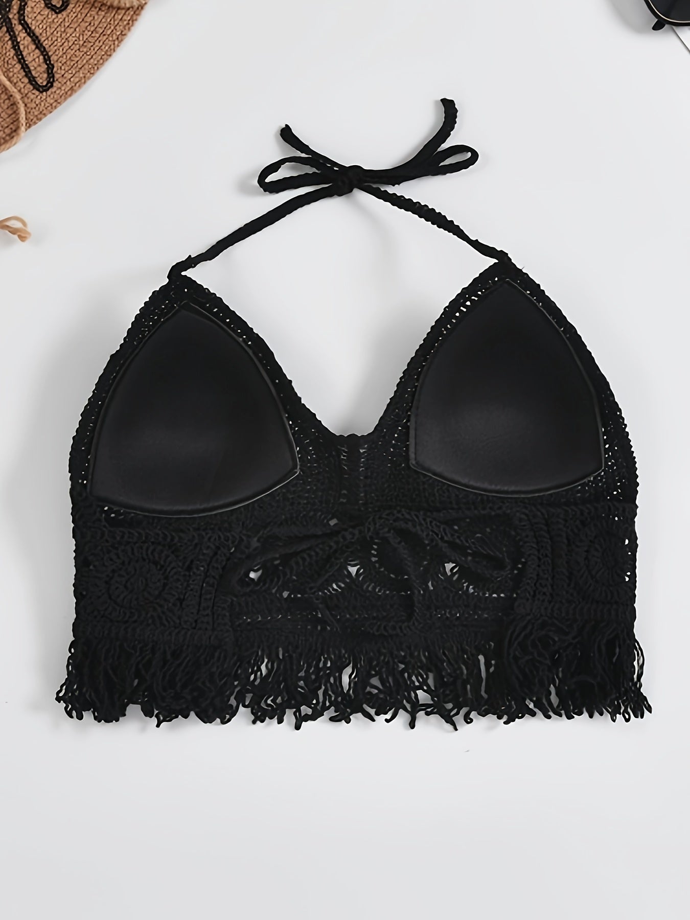 Women's Boho Crochet Bralette Halter Top with Fringe – Festival & Summer Beachwear