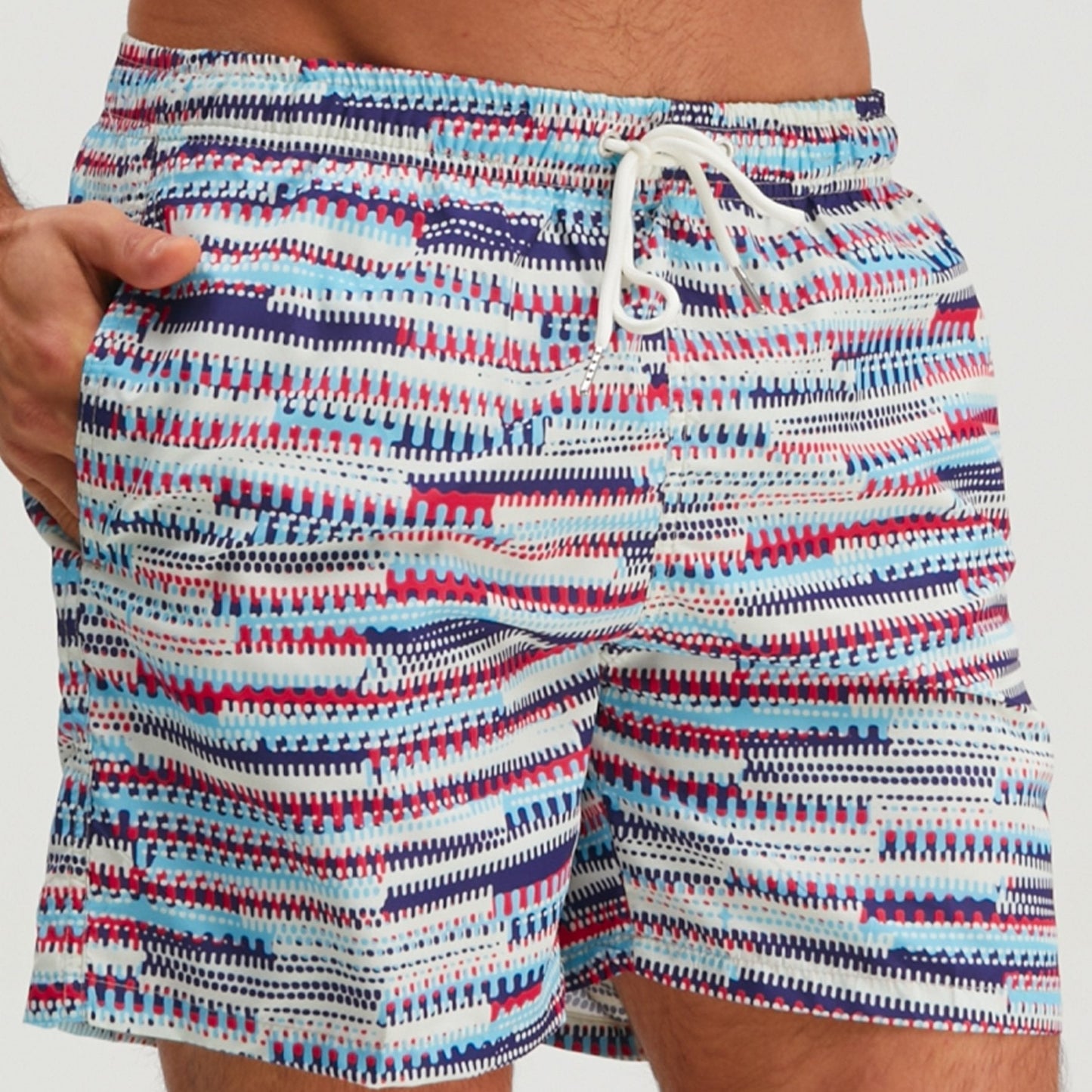 Men's Swim Trunks with Modern Pattern – Sporty Swim Shorts for Leisure & Beach
