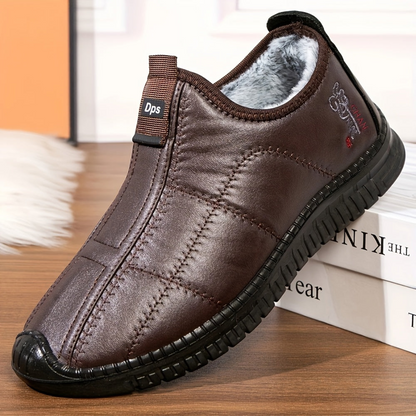 Men's lined black quilted winter slip-on shoes