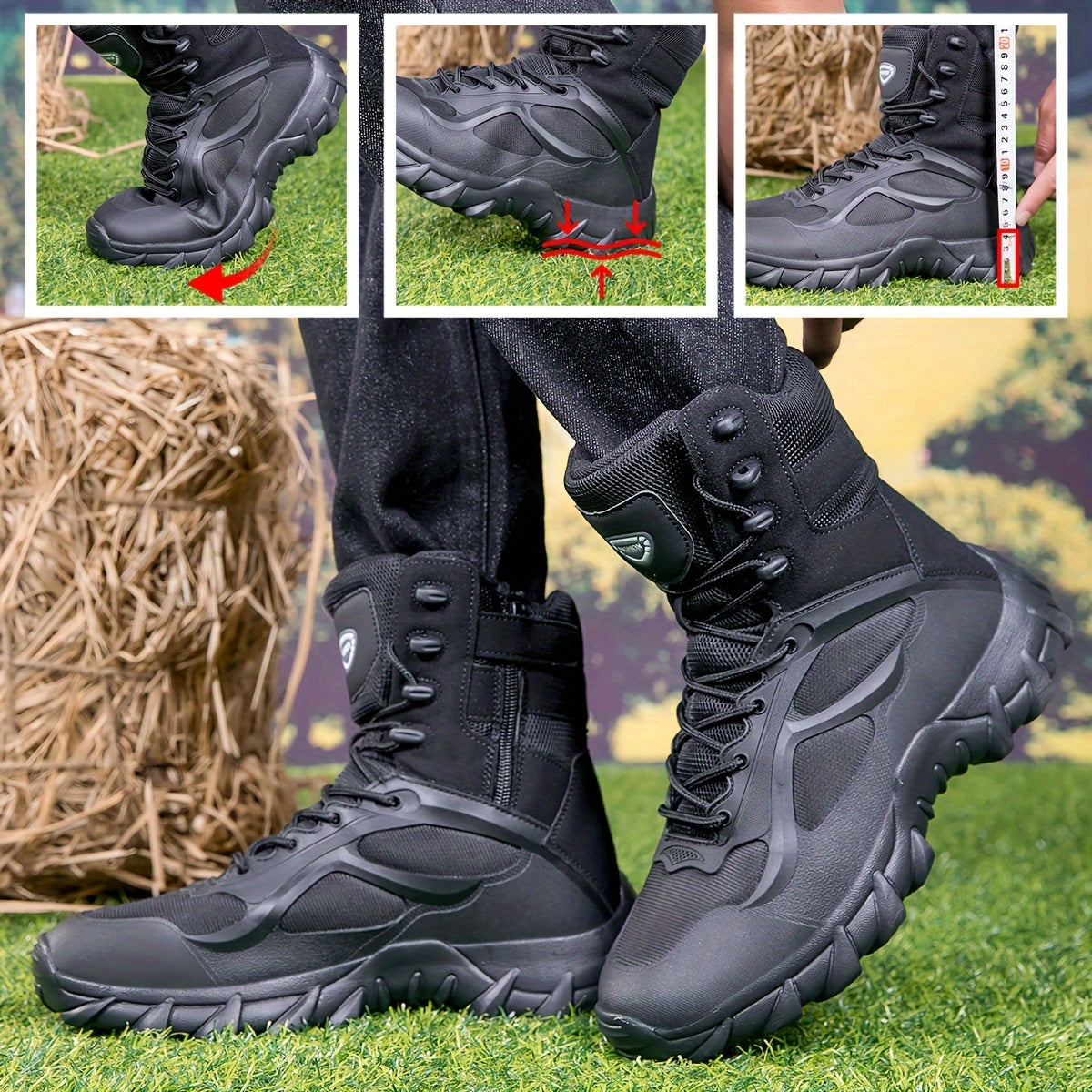 Robuste Schwarze Herren Wanderstiefel mit Schnürung und Profilsohle