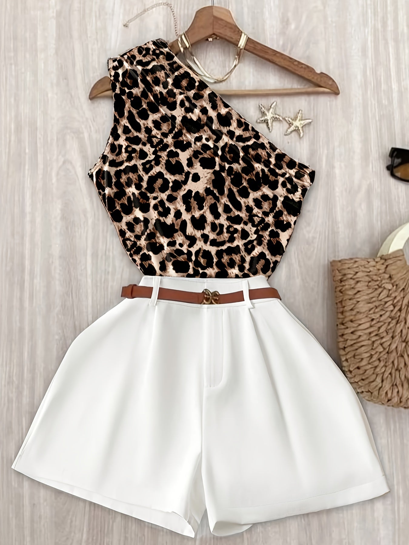 Women's One-Shoulder Elegant Summer Outfit Set – Stylish Shorts and Top for Leisure and Vacation