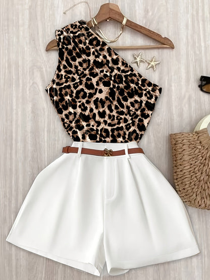 Women's One-Shoulder Elegant Summer Outfit Set – Stylish Shorts and Top for Leisure and Vacation