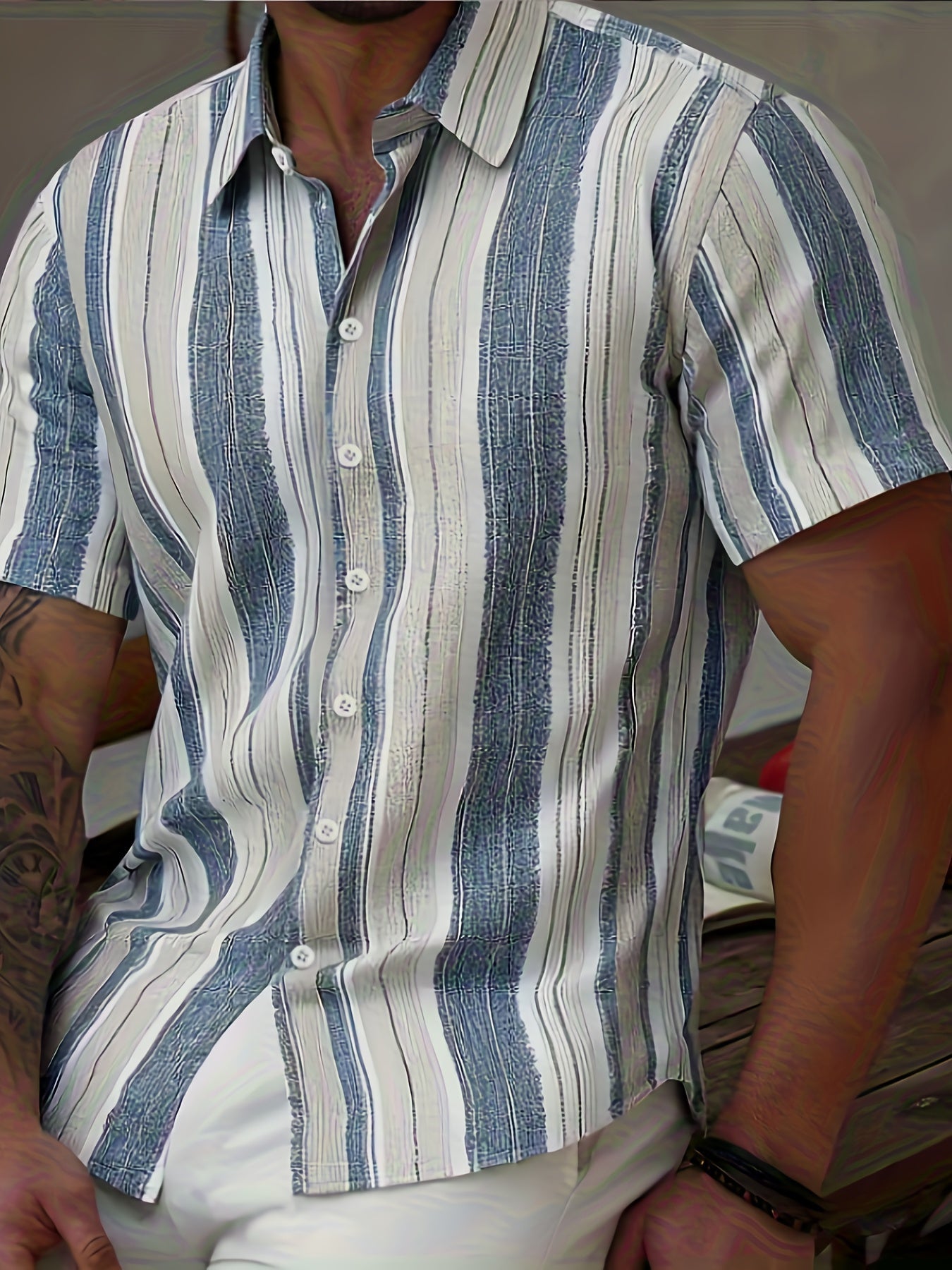 Men's Casual Summer Shirt with Stripe Pattern – Short Sleeve, Regular Fit, Ideal for Vacation & Everyday Wear