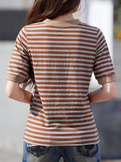 Damen Modernes Streifen T-Shirt mit V-Ausschnitt – Lässiger Alltagsstil