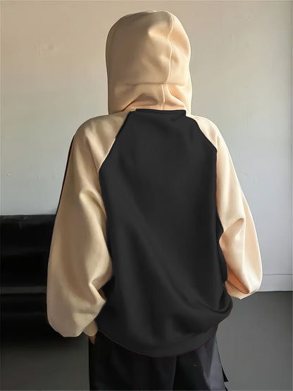 Unisex Kapuzenpullover mit Reißverschluss und Streifen-Design, Rot-Creme