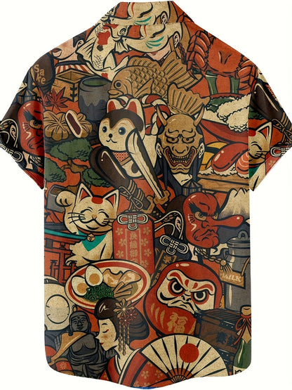 Men's Short-Sleeve Casual Shirt with Japanese Graphic Print – Artistic Statement for Summer & Everyday Wear